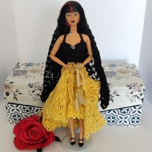 1995 Barbie with Hand Crocheted Spanish Style Dress, Red Rose,& Decorative Box